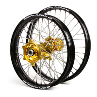 Honda Talon / Platinum JNR MX Black Rims / Gold Hubs Wheel Set CR 80-85 1997-2007 (Small Wheel) (17*1.4 / 14*1.6)