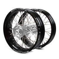 Yamaha Talon / Platinum Supermoto Non Cush" Black Rims / Silver Hubs Wheel Set YZ 125-250 1998-01/ YZF 250 2001/ YZF400-426 1999-01 (17*3.50/17*4.25)"