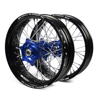 Suzuki Talon / Platinum Supermoto Non Cush" Black Rims / Blue Hubs Wheel Set DRZ 400E 2000-17 (17*3.50 / 17*4.25)"