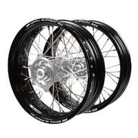 Husaberg Talon Silver Hubs / SM Pro Platinum Black Rims Supermotard Wheel Set