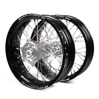 KTM Talon / Platinum Supermoto Non Cush" Black Rims / Silver Hubs Wheel Set SX-SXF 125-250-350-450 2013-14 (17*3.50 / 17*4.25)"