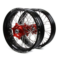Suzuki Talon / Platinum Supermoto Non Cush" Black Rims / Red Hubs Wheel Set RMZ 250 2007-17 / RMZ 450 2005-17 (17*3.50 / 17*4.25)"
