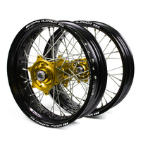 Kawasaki Talon / Platinum Supermoto Non Cush" Black Rims / Gold Hubs Wheel Set KX 125-250 2006-12 / KXF 250-450 2006-17 (17*3.50 / 17*4.25)"