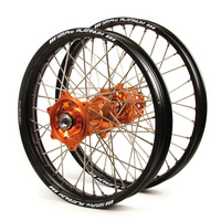 KTM Talon / Platinum SNR MX Black Rims / Orange Hubs Wheel Set SX-SXF 125-250-350-450 / XC-XCF 250-300-350-450 2015-17 (21 / 19*2.15)